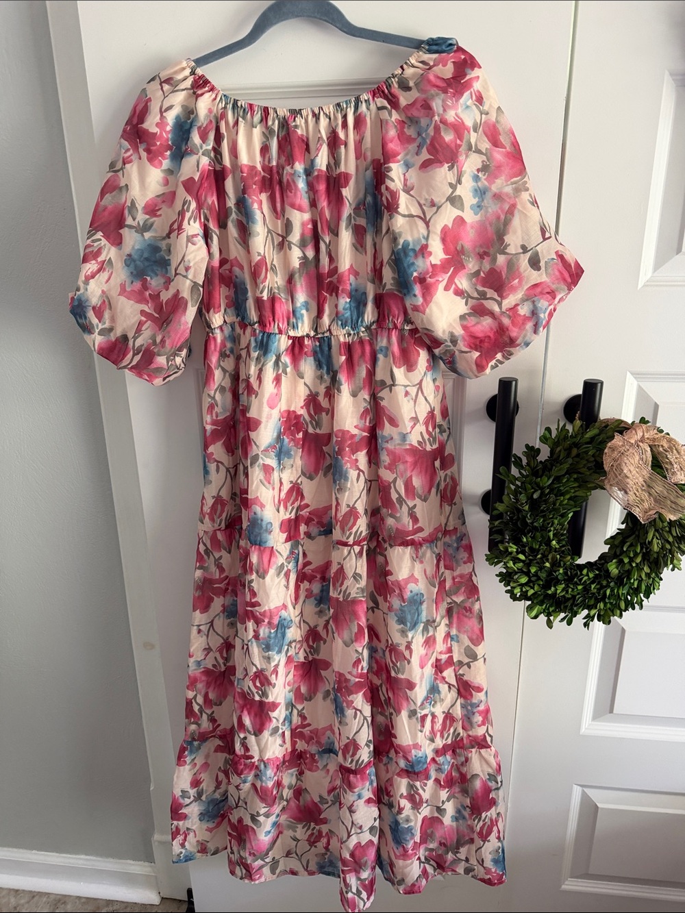 Romantic pink and blue floral maxi dress size medium - Picture 5 of 7